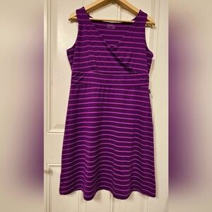 Eddie Bauer Striped Sleeveless Travel V-Neck Aster A Line Purple Dress size L